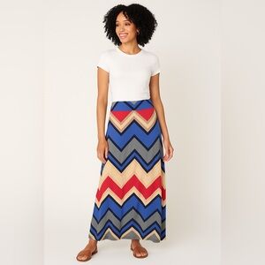 Rue21 XL Chevron Maxi Skirt Blue Red Beige Stretchy Boho Aztec Print